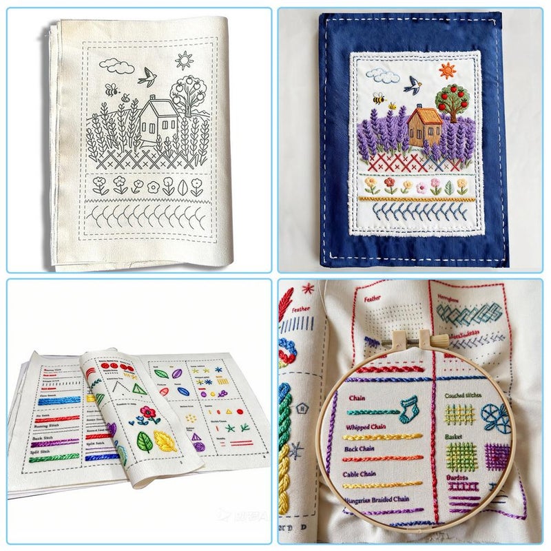 Embroidery Stitch Book Kit for Beginners, Embroidery Learning Book Material Kit, Portable Hand Embroidery Book for Adults & DIY Craft Lovers, DIY Stitching Set Gift - Image 4